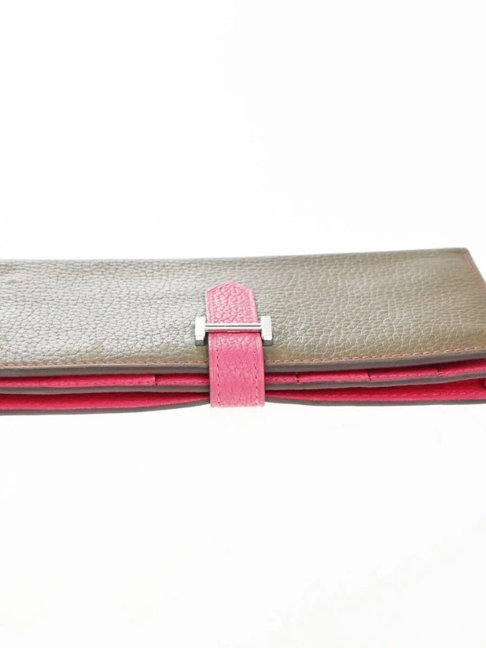 HERMES Bearn Bicolor Long Bifold Wallet Leather Brown Pink 80RP164 - Picture 6 of 16